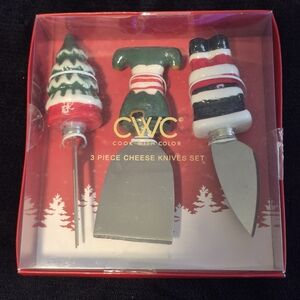 Cook With Color Christmas 3 Piece Cheese Knife Set NIB